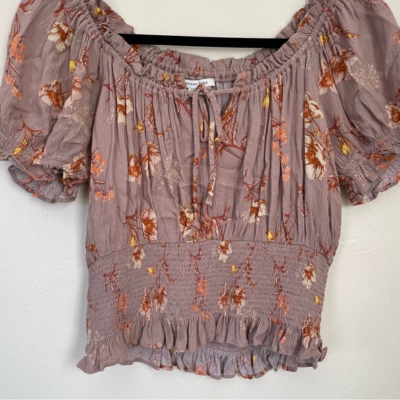 American Eagle | Purple Floral Smocked Cropped Shoulder Blouse | Size Small - Picture 7 of 11